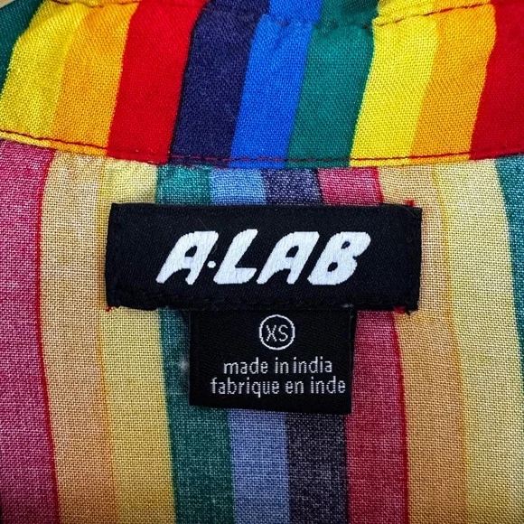 A.LAB Rainbow Striped Button Up Short Sleeve Shirt XS Gay Pride Colorful Kidcore - Picture 6 of 17
